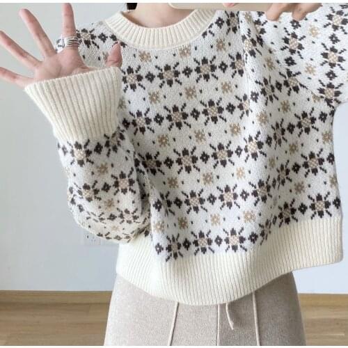 2021 Loose Sweater Women Knitting Round Neck Long Sleeves All-Match Autumn Clothes Short Outer Wear Gentle Base Coat