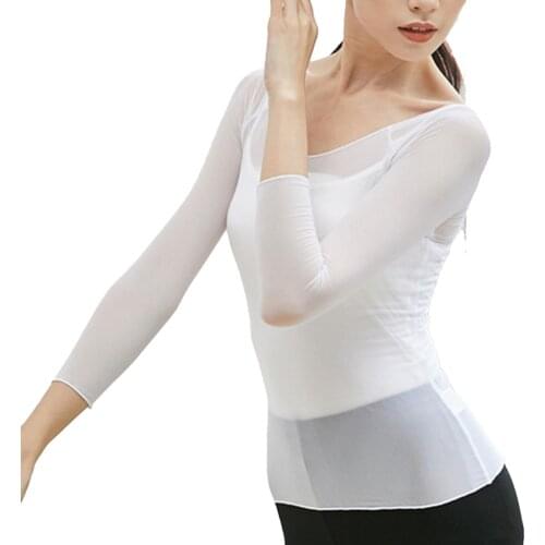 Women Ladies Ballet Practice Top Mesh See Through Classical Dance Clothing Solid Skinny Dancing Performance Top Sports Cover-ups