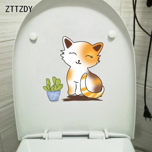 ZTTZDY 20.1*21.7CM Smile Cat Bathroom Toilet Sticker Home Bedroom Wall Decor T3-0335
