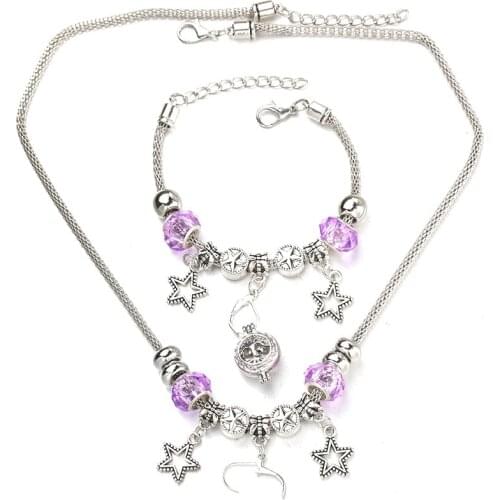Star Necklace Bracelet Set Bead Fine Purple Hollow Chain Beaded Bracelet With Hooks DIY Making Pendant Necklace Jewelry