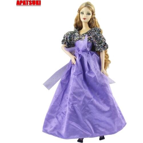 1PCS Purple Costume Party Gown Dress with Bow Clothing for Barbie Doll One-Piece Dresses for 1/6 BJD Dolls Accessories Kids Toys