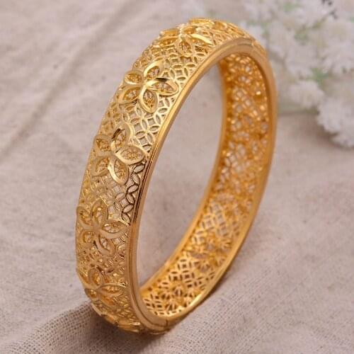 1Pcs/lot New Fashion Gold Color Wedding Bangles for Women Bride Can OPen Bracelets Ethiopian/france/African/Dubai Jewelry gifts
