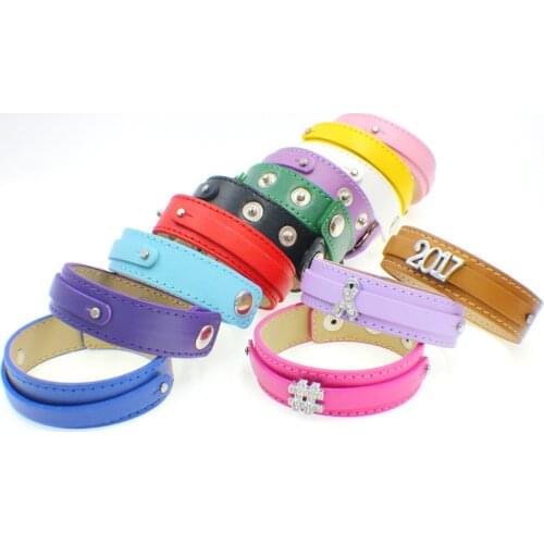 10pcs 18*210+8MM Snap PU copy Leather wristband DIY charms Bracelets as gift wholesale fit 8mm slide charms letters