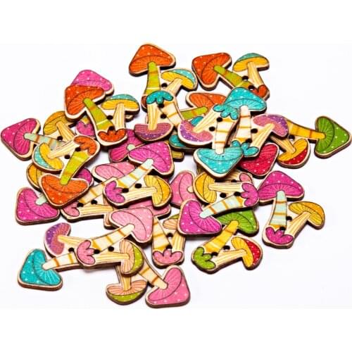 1000pcs 28x32mm Lovely mushroom Painted Wooden decorative Buttons For Sewing Scrapbooking Crafts Embellishments