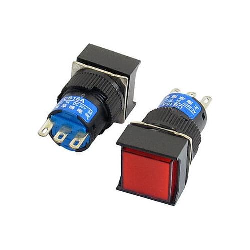 2Pcs AC 250V 3A SPDT 3P Red Square Latching Push Button Switch
