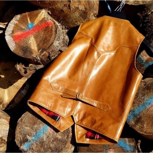 2020 Light Brown Men Short Japan Style Casual Leather Plus Size XXXL Genuine Thin Cowhide Spring Slim Fit Fashion Vest