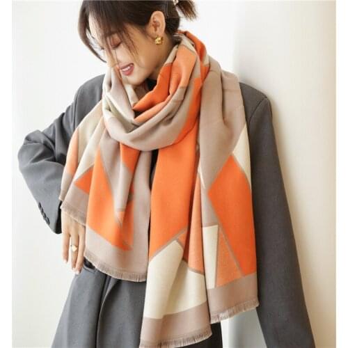 2021 New Geometry Women Cashmere Scarf Female Luxury Brand Hijab Pashmina Warm Shawls Wraps Lady Thick Blanket Scarves Bufanda