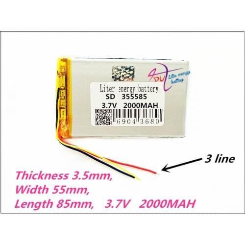 3 line 355585 3.7V 2000MAH Polymer rechargeable batteries E-book 315586 MP3 MP4 power bank DVD DVR GPS PDA 305585