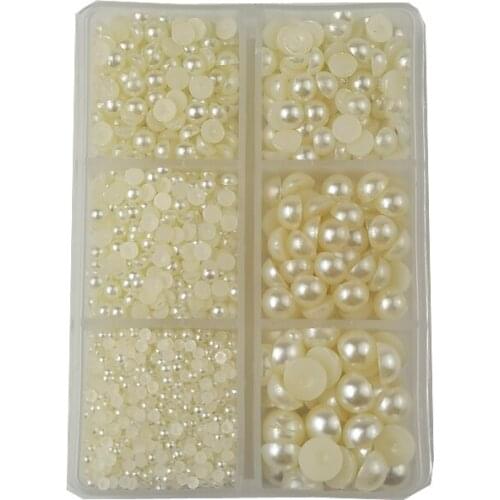 3000pcs/set Mix Color Half Pearl 6 grid set Round Flatback Beads Nail Art Rhinestone For Nail Decoration