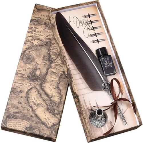 50% Off Retro English Calligraphy Quill Dip Feather Pen with 5 Nibs Stationery Gift
