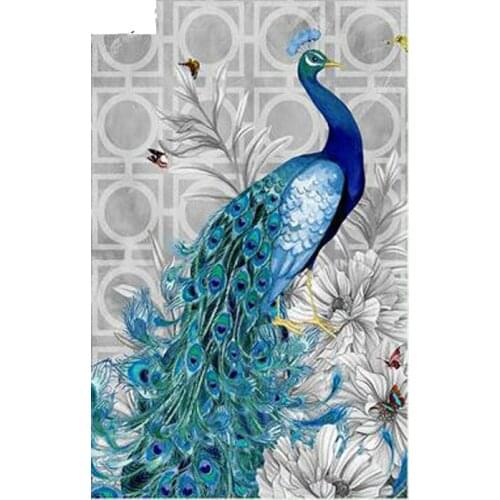 5D DIY Diamond Painting Crystal Diamond Painting Cross Stitch Blue Peacock Feathers Animal Needlework Home Decorative
