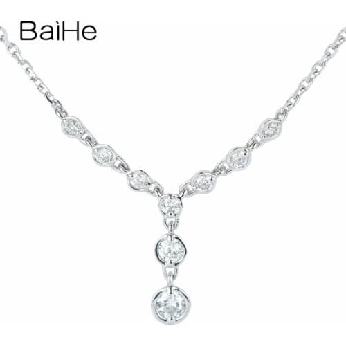 BAIHE Solid 18K White Gold 0.20ct H/SI Natural Diamonds Trendy Engagement Wedding Gift Fine Jewelry diamond Necklaces For Women