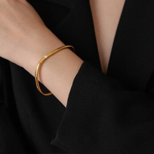 Titanium With 18K AAA Zircon Bangle Women Stainless Steel Jewelry Chic Gown Party T Show Sweet Boho OL Simply INS Japan Korean