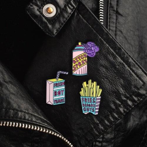 French fries fresh Juice box spray Brooch Fresh boy tears Fries before guys Spray Cartoon cute pin badge Fashion Accessories