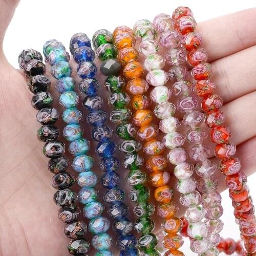 6/8/10/12mm Murano Transparent Faceted Lampwork Flower Rondelle Beads for Jeweley Making DIY Bracelet Necklace Accessories 10Pcs