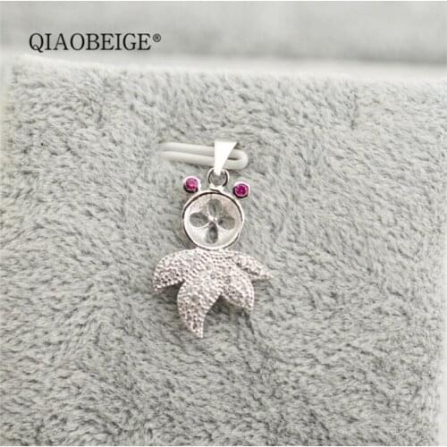 QIAOBEIGE Custom Paved 925 Sterling Silver Pendant Necklace Mount for Pearl Animal goldfish 8-9mm bread round Pearl DIY Fitting