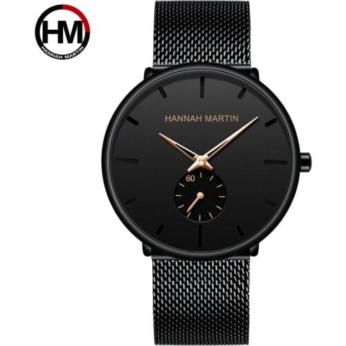 New Fashion High Quality Japan Quartz Movement Stainless Steel Mesh Band Creative Waterproof Unisex Black Watch For Men Women