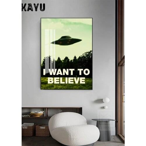 DLKKLB Vintage Classic Movie The Poster I Want To Believe Poster Bar Cafe Home Kraft Paper Decorative paintings Wall Sticker