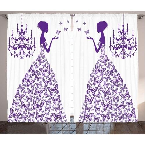 Purple Butterfly Princess Retro Home Bedroom Kitchen Living Room Decoration Items Window Curtains for Living Room