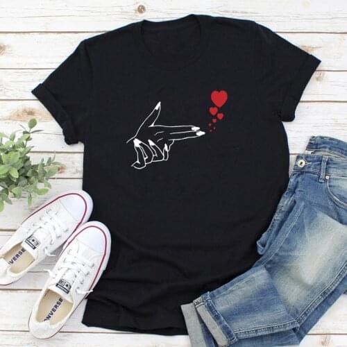 Hand Gun Korean Finger Heart K-pop T-shirt Aesthetic Summer Short Sleeve Feminist Tshirt Funny Women Graphic Valentines Tee Top