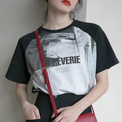 T-Shirts With Short Sleeves Harajuku Chic Black White Print Aesthetic Clothing Loose Streetwear Tops Korean Summer Women Blouses