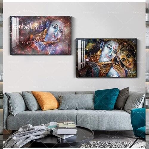 Embelish Large Size Krishna And Radha Buddha HD Canvas Oil Paintings For Living Room Wall Art Pictures Living Room Framed Poster