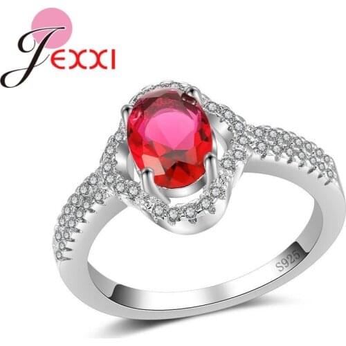Classic Women Female Party Wedding Jewelry 4 Colour Oval Crystal 925 Sterling Silver Ring With Cubic Zirconia Wholesale