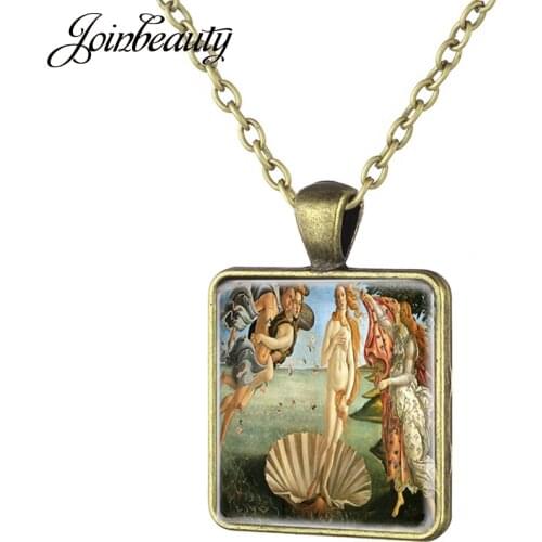 JOINBEAUTY Classic Famous Painting Square Necklace Botticellis Birth of Venus Glass Photo Pendant Handmade Choker Jewelry WD41