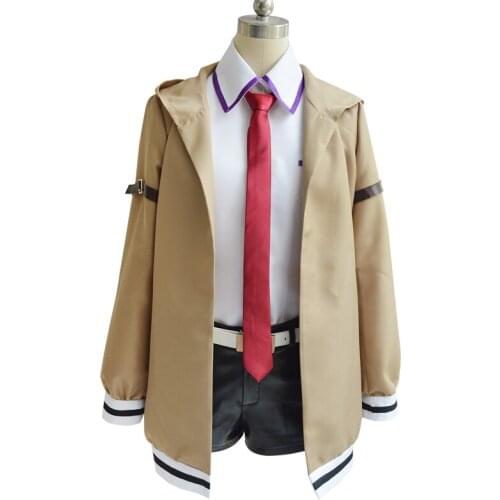 Anime Steins Gate Kurisu Makise Cosplay Costume Coat+Shirt+Shorts+Tie+Belt one whole costume