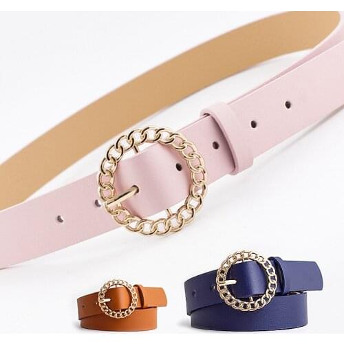 Leather Professional Dress Belt New Round Pin Buckle Leather Wild Jeans with Narrow Fashion Students
