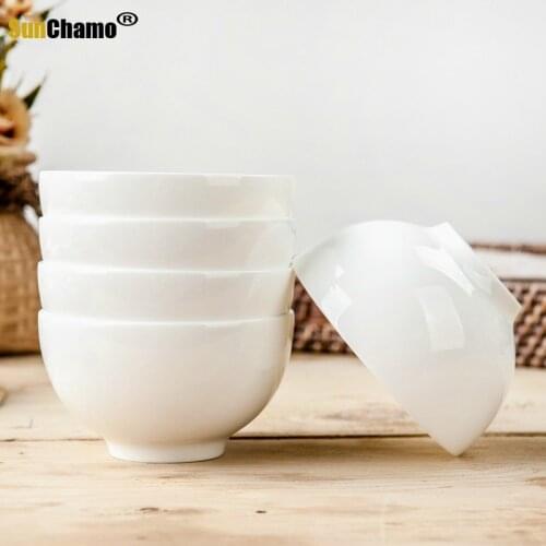 Pure white bone china small bowl ins Nordic style home ceramics restaurant tableware noodle soup bowl rice bowl