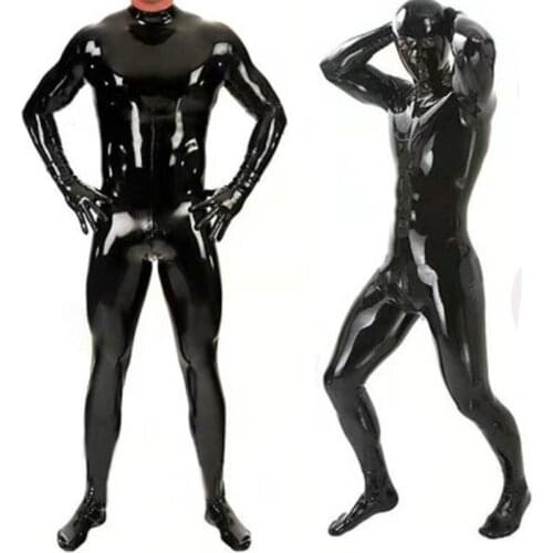 Man Full Tights Cosplay Shiny Full Body Cover Bodysuit Wetlook PVC Glitter Zipper Open Crotch Footman All-inclusive Straitjacket