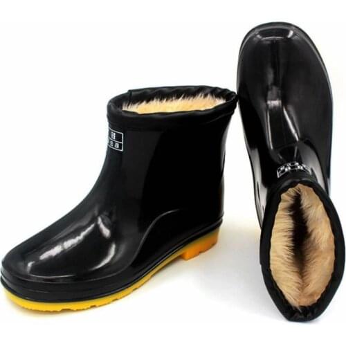 45 Big Size Rubber Boots Men Warm Fur Cotton Boots for Rain Day Water Shoes Waterproof Rain Boots for Men Ankle Shoes Rain