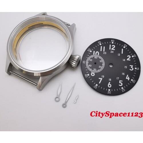 Mens watch case Corgeut 43mm Brushed stainless steel case sterile dial hands fit ETA 6497 st3600 hand winding movement
