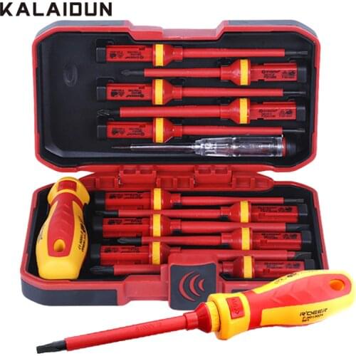 KALAIDUN 13 PCS Insulated Screwdriver Set High Voltage 1000V VDE Slotted Phillips Bits Magnetic With Tester Electrician Tools