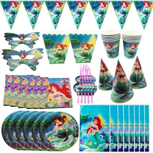Mermaid Ariel Princess Party Party Decoration Kids Birthday Party Birthdays Balloons Disposable Tableware Set Plate Cup Napkin