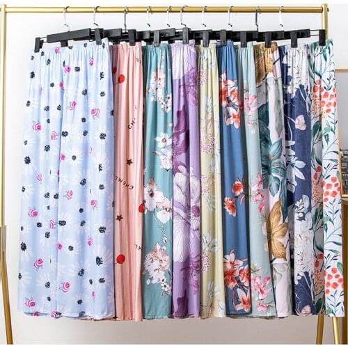 New style pajamas ladies fashion casual comfortable thin cotton cotton linen wide-leg pants home pants rayon trousers plus size