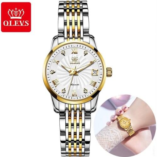 OLEVS Women Watches Mechanical Watch Luxury Stainless Steel Wristwatch Elegant Ladies Automatic Clock Watch Relogio Feminino