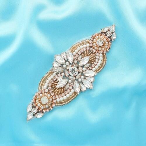 Wholesale Gold Wedding Dresses Silver Accessories Pearl Bridal Applique Wide Handmade Crystal DIY Garment Rhinestone Beaded S173