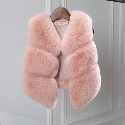 Autumn winter clothing Korean version of the girl stitching faux fur vest in the long section small children childrens vest