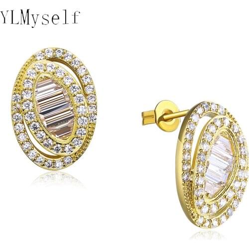 Oval design earrings aretes pendientes jewelry Women accesorios mujer Fashion Cubic Zirconia crystal earring