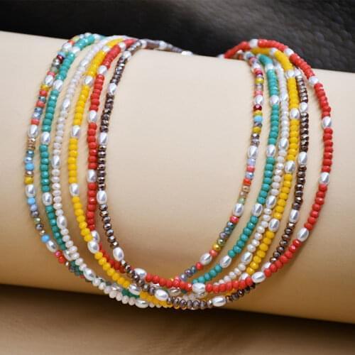 New Colorful Small Crystal Beads Chain Collar Necklace for Women Pearl Necklace Choker Womens Short Neck Chains Pearls Jewelry
