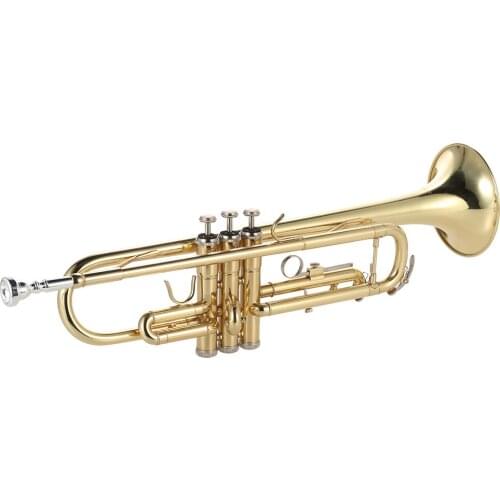 Ammoon Trumpet Bb Flat Brass Gold-painted Exquisite Durable Musical Instrument with Mouthpiece Gloves Strap Case