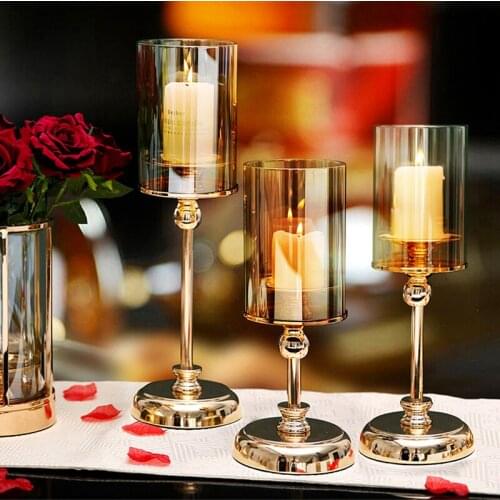 European-style Alloy Candlestick Desktop Decoration Romantic Candlelight Dinner Props Crystal Glass Cover Home Western Food Lamp