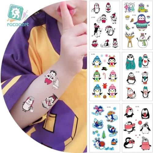 Rocooart Series Cartoon Stickers Christmas Cute Penguin Waterproof Stickers For Children Latest Design Animal Temporary Tattoo