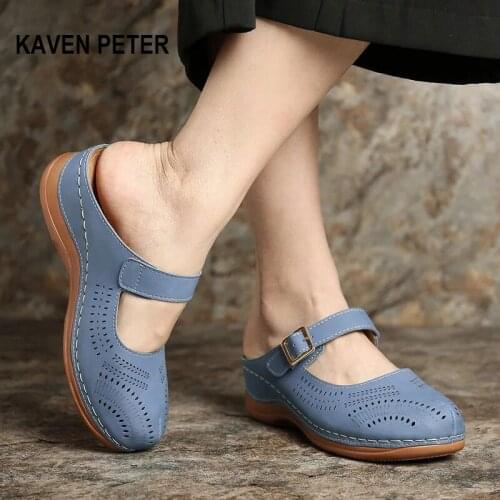 Women casual shoes ladies girls comfortable ankle hollow round toe sandals soft sole shoes solid pu outside shoes size 35-43