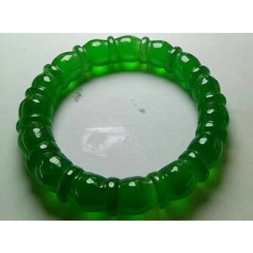 Certified (Grade A) 100% Natural Hand carved bamboo green Jadeite JADE Bracelet Bangle(Certificate delivery)