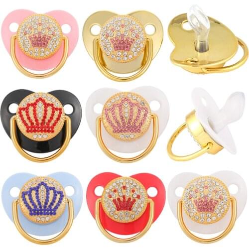 Sparkling Rhinestones Crown Baby Pacifier BPA Free Silicone Nipple Dummy Holder Appease Soother Luxury Pacifier for Newborn