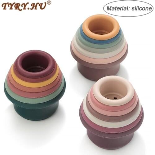 TYRY.HU Silicone Building Block Baby Silicone Teether BPA Free Stacking Cups Hourglass Toys Baby Early Educational Toy Gift