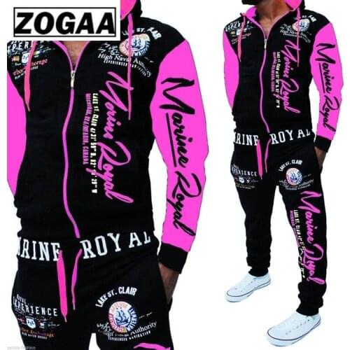 ZOGAA Men Track Suit Hooded Jacket Sweatsuit Mens Sports Suits Brand New Sportwear Men Jogger Set Printed Tracksuit Men Clothes